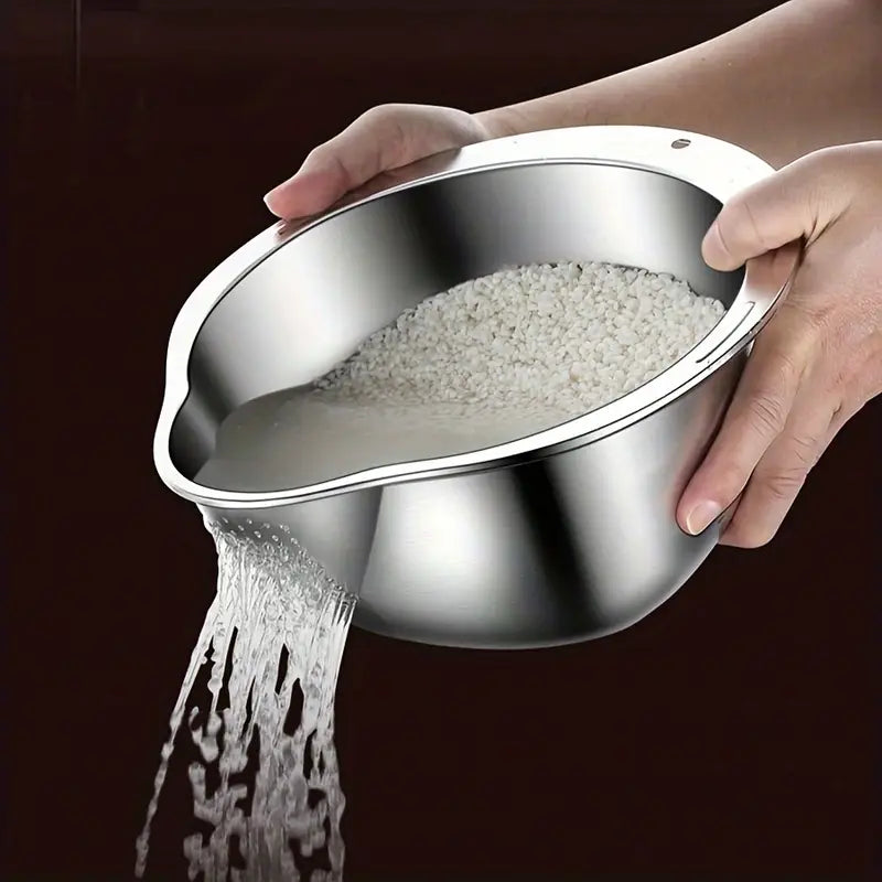 Stainless Steel Multi-Use Kitchen Colander - Ideal for Rice Washing