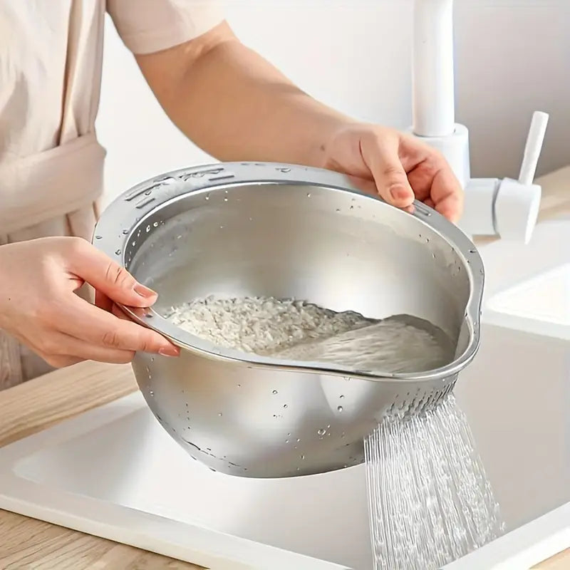 Stainless Steel Multi-Use Kitchen Colander - Ideal for Rice Washing